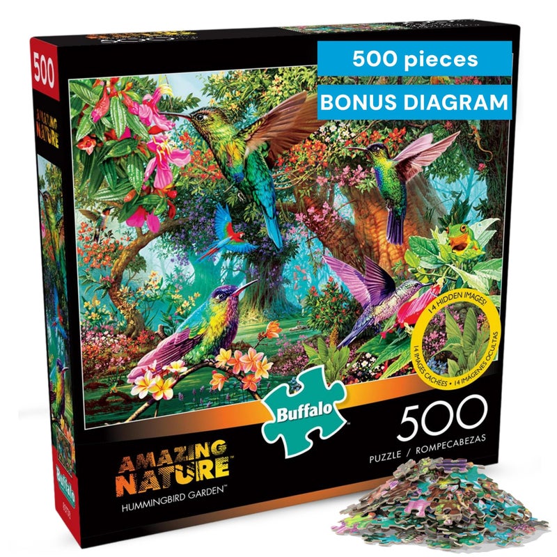 Buffalo Games - Hummingbird Garden - Steve Read - 500 Piece Jigsaw Puzzle for Adults - Vibrant Nature Puzzle Perfect for Game Nights - Finished Size 21.25 x 15.00 - Bonus Poster Included - Image 1